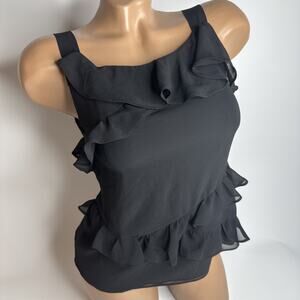 Black Ruffle Chiffon Tiered Top XS Fairycore Romantic Vampy McBling Goth
